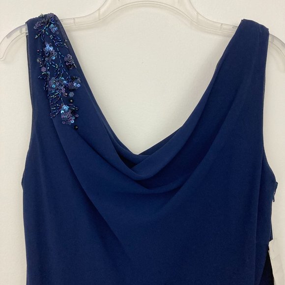 NWT Xscape by Joanna Chen Navy Embellished Gown Size 14 Beaded Sleeveless Dress - Picture 3 of 8